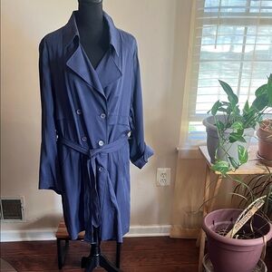 Ashley Stewart Navy Double-Breasted Trench with Self-Tie Belt